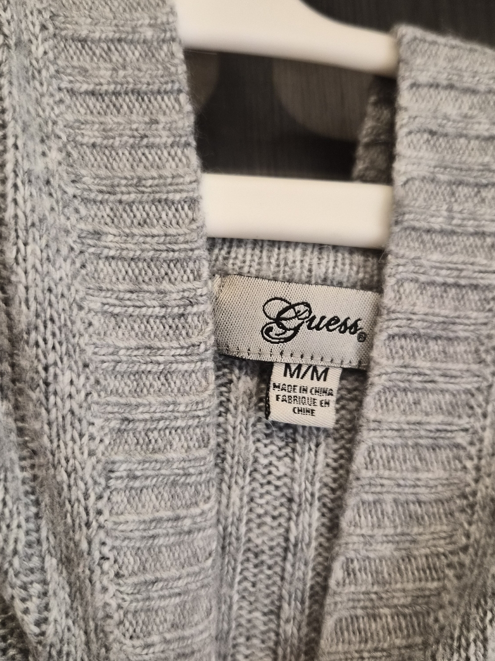 GUESS Women's Light Gray Ribbed Knit Cardigan